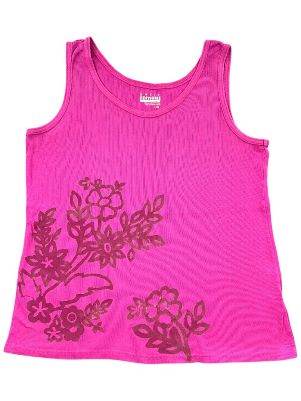Basic Editions Hot Pink Ribbed Graphic Tank Top